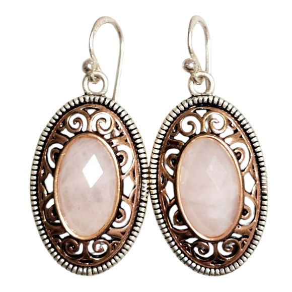 BARSE Rose Quartz Silver Earrings 1.5" - Picture 3 of 12